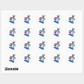 Sticker Rond Lapin en Snowboard avec Snowboard & Scarf (Feuille)