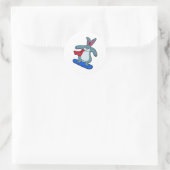 Sticker Rond Lapin en Snowboard avec Snowboard & Scarf (Sac)