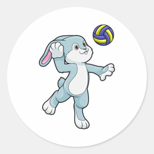 Sticker Rond Lapin en sport avec volleyball (Devant)