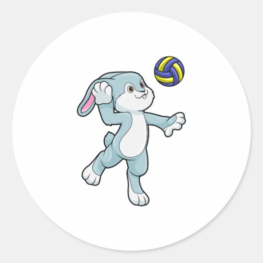Sticker Rond Lapin en sport avec volleyball (Devant)
