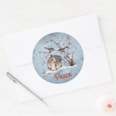 Sticker Rond Lapin et Oiseaux de Neige (Enveloppe)
