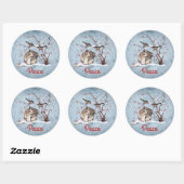 Sticker Rond Lapin et Oiseaux de Neige (Feuille)