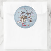 Sticker Rond Lapin et Oiseaux de Neige (Sac)