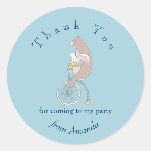 Sticker Rond Lapin et ours en Whimsical équitation d'un Merci à (Devant)