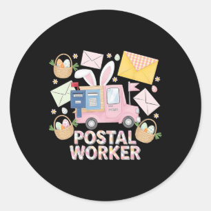 Sticker Rond Lapin facteur de Pâques Employé de la poste Mignon