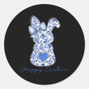 Sticker Rond Lapin floral de chinoiserie de Pâques mignon nœud 