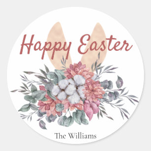 Sticker Rond Lapin Floral Pâques