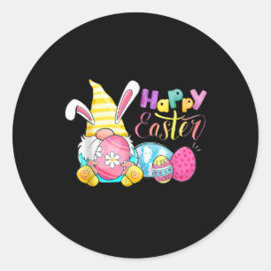 Sticker Rond Lapin Gnome Oeufs Rabbit Chasse Joyeux Jour de Pâ