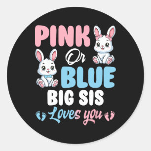 Sticker Rond Lapin Grande Sœur T'aime Révélation du Sexe Rose o