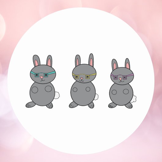 Sticker Rond Lapin gris portant des lunettes