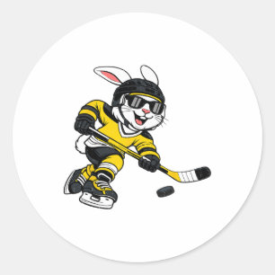 Sticker Rond Lapin jouant au hockey sur glace Lapin de Pâques S