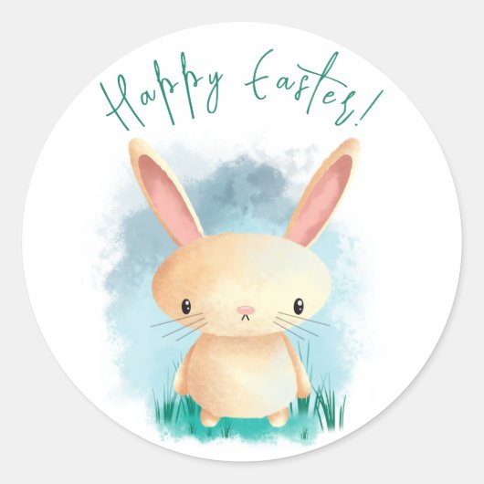 Sticker Rond Lapin - Joyeuses Pâques  (Devant)