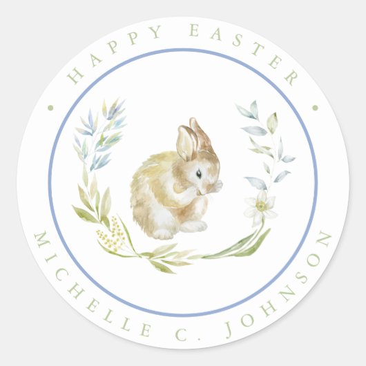 Sticker Rond Lapin Joyeux Lapin Pâques Doux couleurs pastel (Devant)