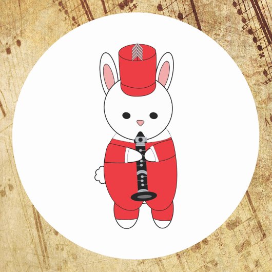 Sticker Rond Lapin Lapin Clarinet Marche Band Rouge Blanc