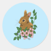 Sticker Rond Lapin Lapin Fleurs Roses (Devant)