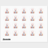 Sticker Rond Lapin lapin personnalisé en Fleurs roses (Feuille)