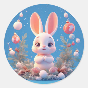 Sticker Rond Lapin Mignon Entouré de Décorations