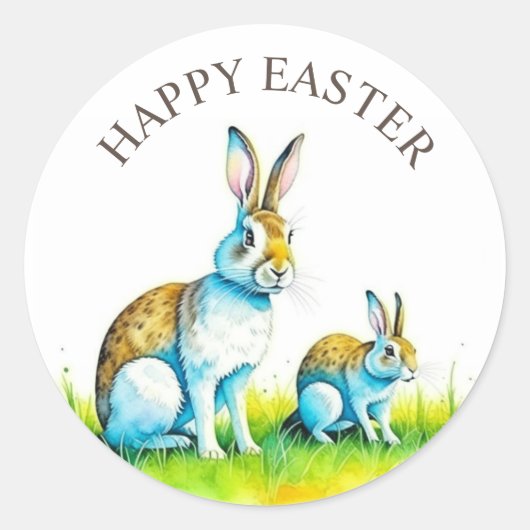 Sticker Rond Lapin Mignon Joyeuses Pâques (Devant)