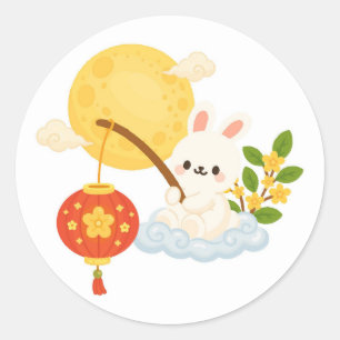 Sticker Rond Lapin Mignon Sous la Lune