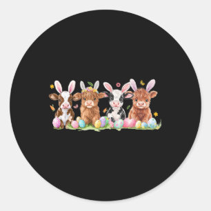 Sticker Rond Lapin Mignon Vache Rétro Fermier Occidental Pâques