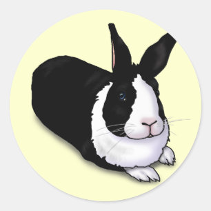 Sticker Rond Lapin noir et blanc