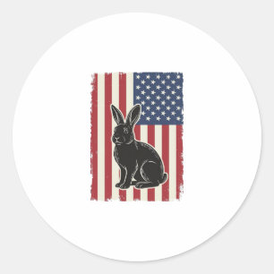 Sticker Rond Lapin Patriotique Drapeau Américain Gravure Vintag