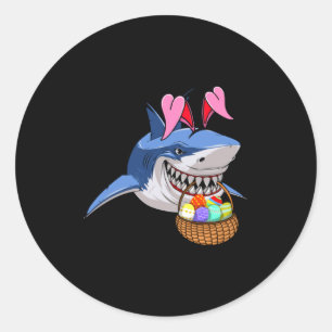 Sticker Rond Lapin requin de Pâques avec panier de Pâques garço
