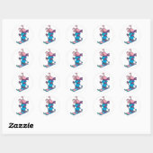 Sticker Rond Lapin rose de ski (Feuille)