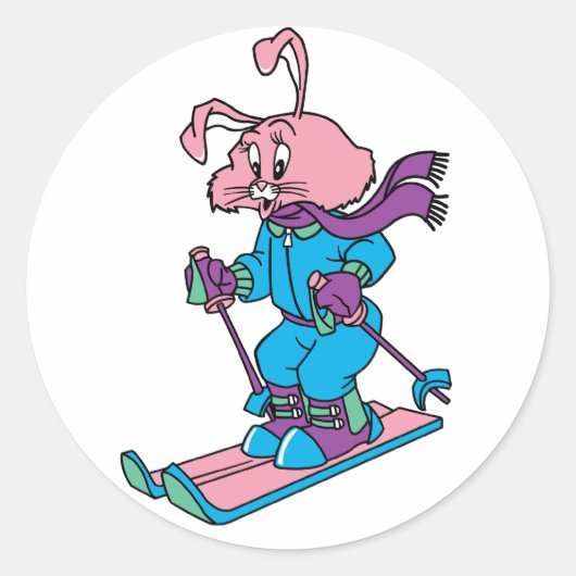 Sticker Rond Lapin rose de ski (Devant)