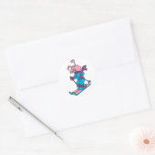 Sticker Rond Lapin rose de ski (Enveloppe)