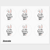 Sticker Rond Lapin rose Oreilles Un Lapin Vous Aime Pâques (Feuille)