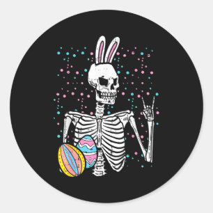 Sticker Rond Lapin squelette de Pâques rock main rocker garçons
