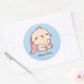 Sticker Rond Lapin Triste Mignon Te Manque (Enveloppe)