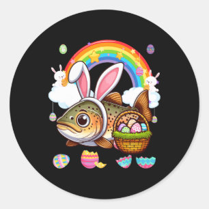 Sticker Rond Lapin Truite Poisson Pâques Chasse Œufs Bysket Cou
