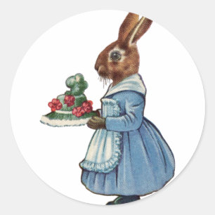 Sticker Rond Lapin vintage avec gâteau