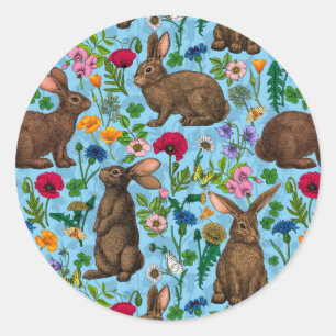 Sticker Rond Lapins et fleur sauvage