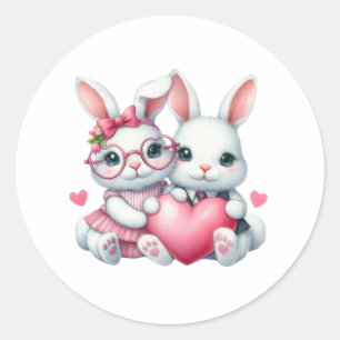 Sticker Rond Lapins mignons partageant un cœur