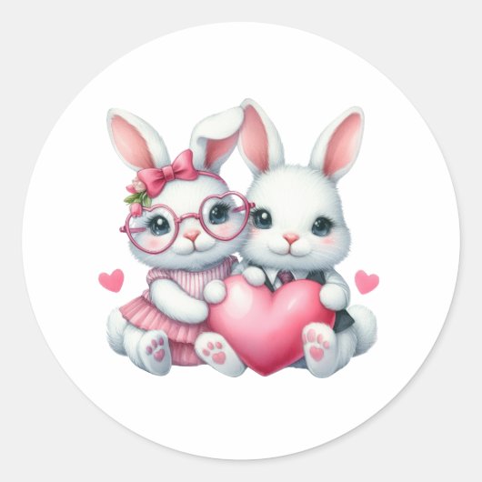 Sticker Rond Lapins mignons partageant un cœur (Devant)