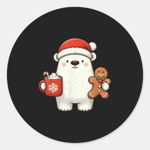 Sticker Rond Lar Bear Santa Chapeau Noël Vacances Xmas Café C