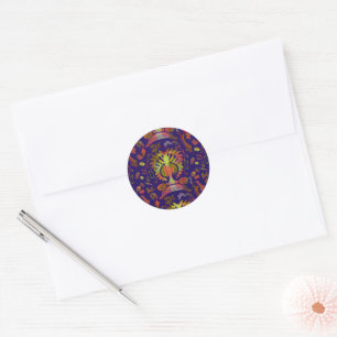 Sticker Rond "L'arbre mystique de la vie - Motif d'art populair
