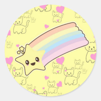 Sticker Rond L'arc-en-ciel de Kawaii chatte le motif si mignon.