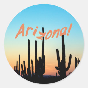 Sticker Rond L'Arizona ! Coucher du soleil de Saguaro