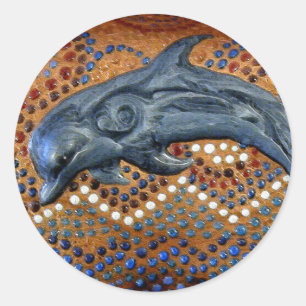 Sticker Rond L'art aborigène australien des dauphins