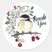 Sticker Rond L'art des oiseaux en chickadee d'hiver (Devant)