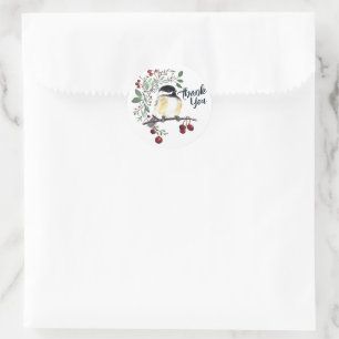 Sticker Rond L'art des oiseaux en chickadee d'hiver
