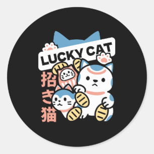 Sticker Rond L'art du chat chanceux – Maneki Neko avec pièce d'