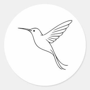 Sticker Rond L'art en ligne minimaliste de colibri en vol