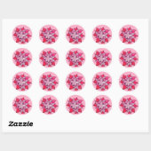 Sticker Rond L'art floral rose et violet (Feuille)