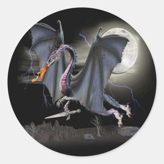 Sticker Rond L'art Imaginaire du dragon (Devant)