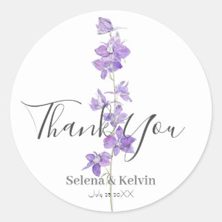 Sticker Rond larve pourpre fleurs aquarelle